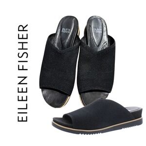 EILEEN FISHER Kori Knit Sandals Sz‎ 10 Black Women Slip On Casual Comfy Slides